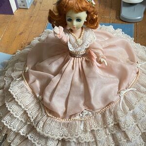 Elegant Pink Lace Doll with Floral Details